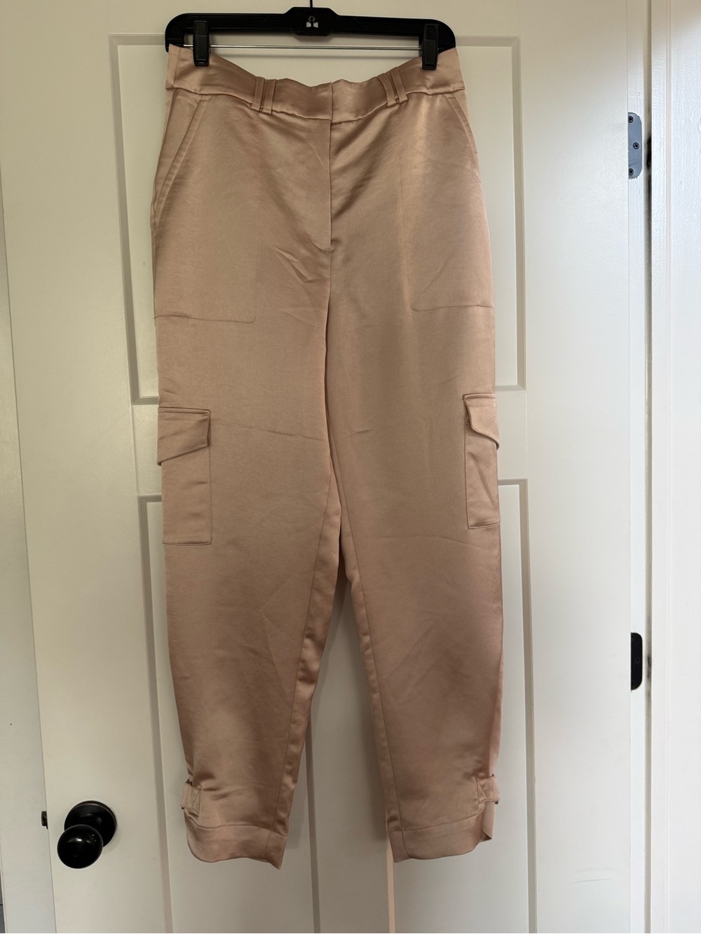 Express Champagne Satin Cargo Jogger Pants